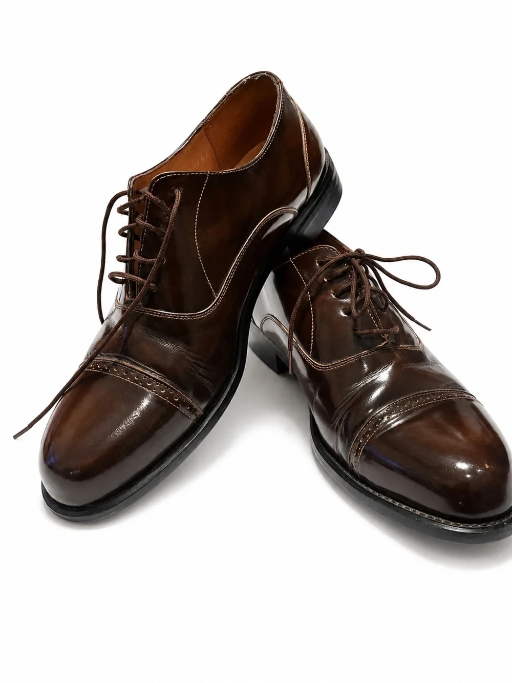 Men's LEATHER CLASSICS Brown Leather Cap-Toe Derby Lace-Ups 7.5D